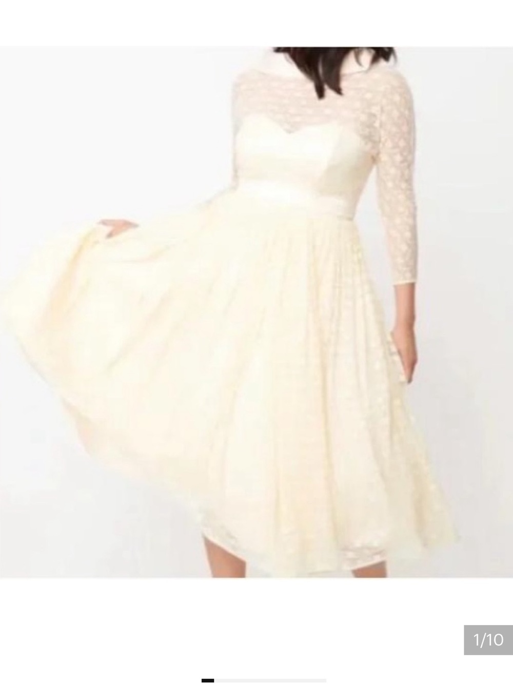 Unique Vintage Ivory Lace Tea-Length Wedding Dress